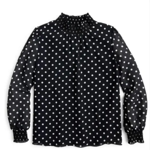 J. Crew Blouse. Top. Long Sleeve. XXL. Polka dot. Chiffon. Mock neck. - Picture 2 of 8